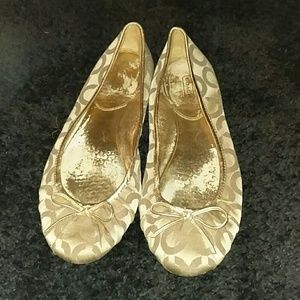 Gold/tan coach ballet flats